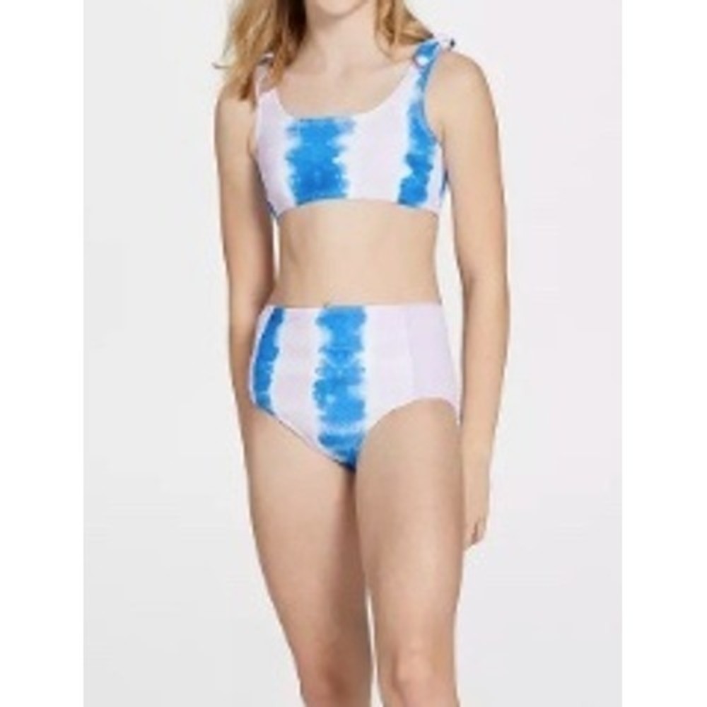 DSG Girls High Waist Bottom and Top Swimsuit Blue Dye Tie Dye Stripe Size XL NWT